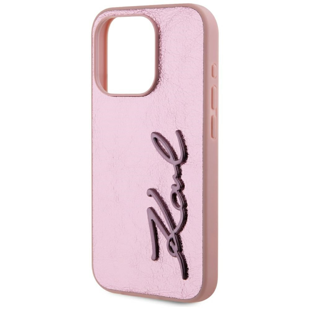 Deksel for Apple iPhone 15 Pro Max, Karl Lagerfeld, Metal Signature, Rosa
