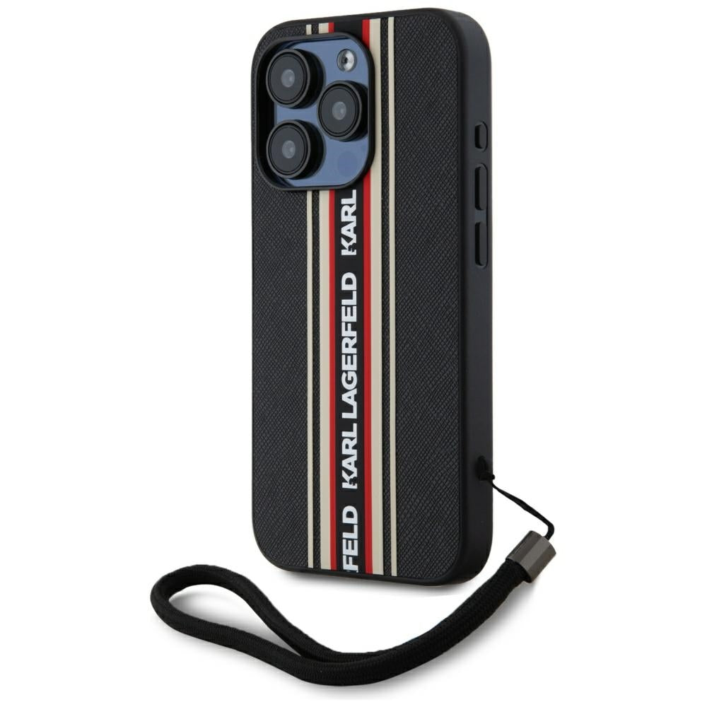 Deksel for Apple iPhone 15 Pro Max, Karl Lagerfeld, Saffiano Athleisure Stripes with Strap, Rosie