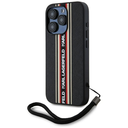 Deksel for Apple iPhone 15 Pro Max, Karl Lagerfeld, Saffiano Athleisure Stripes with Strap, Rosie