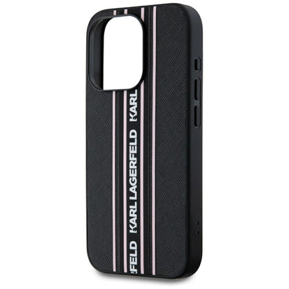 Deksel for Apple iPhone 15 Pro Max, Karl Lagerfeld, Saffiano Athleisure Stripes with Strap, Rosa