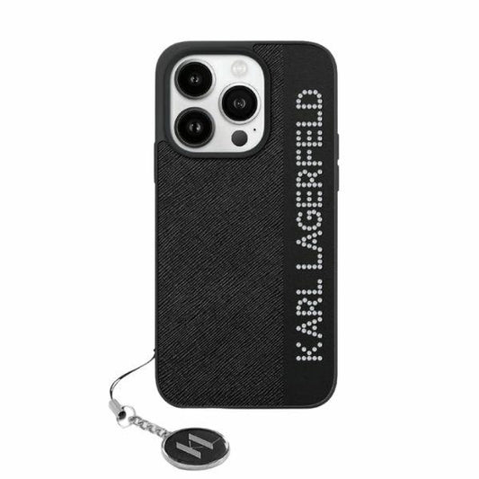 Deksel for Apple iPhone 15 Pro Max, Karl Lagerfeld, Saffiano Rhinestones & Charm, Svart
