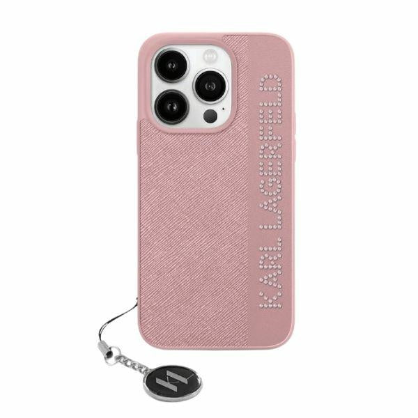 Deksel for Apple iPhone 15 Pro Max, Karl Lagerfeld, Saffiano Rhinestones & Charm, Rosa