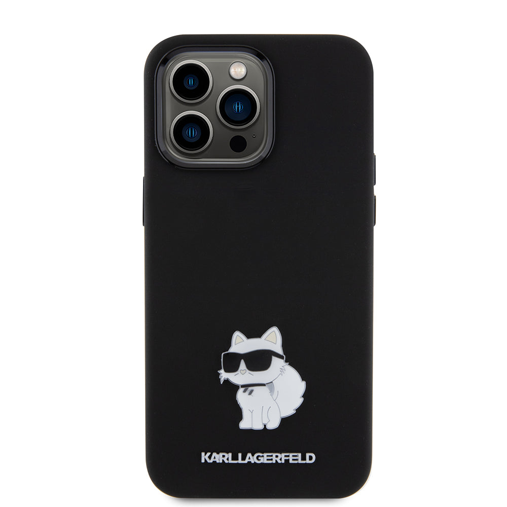 Deksel for Apple iPhone 15 Pro Max, Karl Lagerfeld, Silicone Choupette Metal, Svart