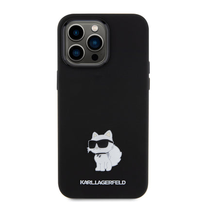 Deksel for Apple iPhone 15 Pro Max, Karl Lagerfeld, Silicone Choupette Metal, Svart