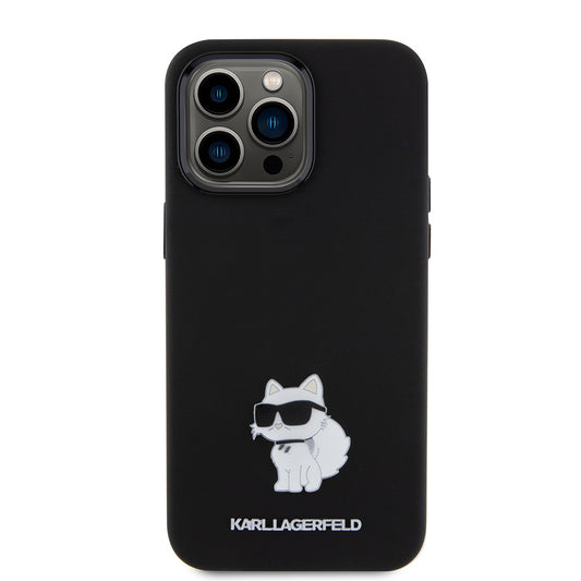 Deksel for Apple iPhone 15 Pro Max, Karl Lagerfeld, Silicone Choupette Metal, Svart