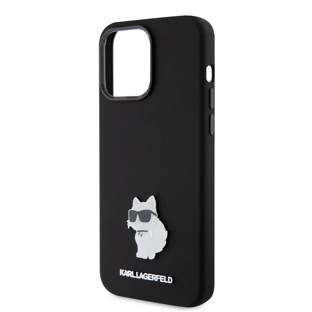 Deksel for Apple iPhone 15 Pro Max, Karl Lagerfeld, Silicone Choupette Metal, Svart