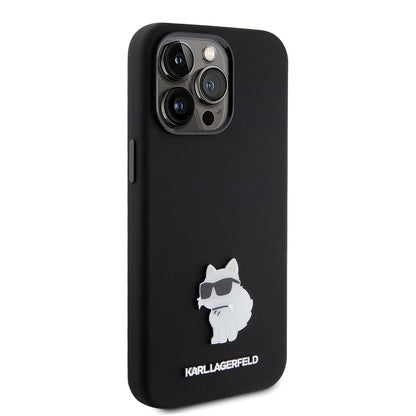 Deksel for Apple iPhone 15 Pro Max, Karl Lagerfeld, Silicone Choupette Metal, Svart