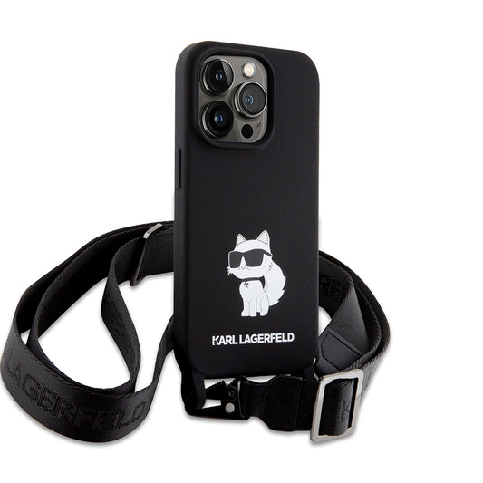 Deksel for Apple iPhone 15 Pro Max, Karl Lagerfeld, Silicone Crossbody Choupette, Svart