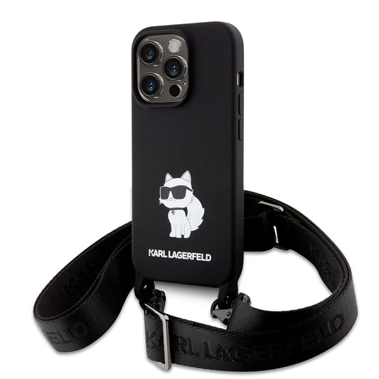 Deksel for Apple iPhone 15 Pro Max, Karl Lagerfeld, Silicone Crossbody Ikonik Karl, Svart