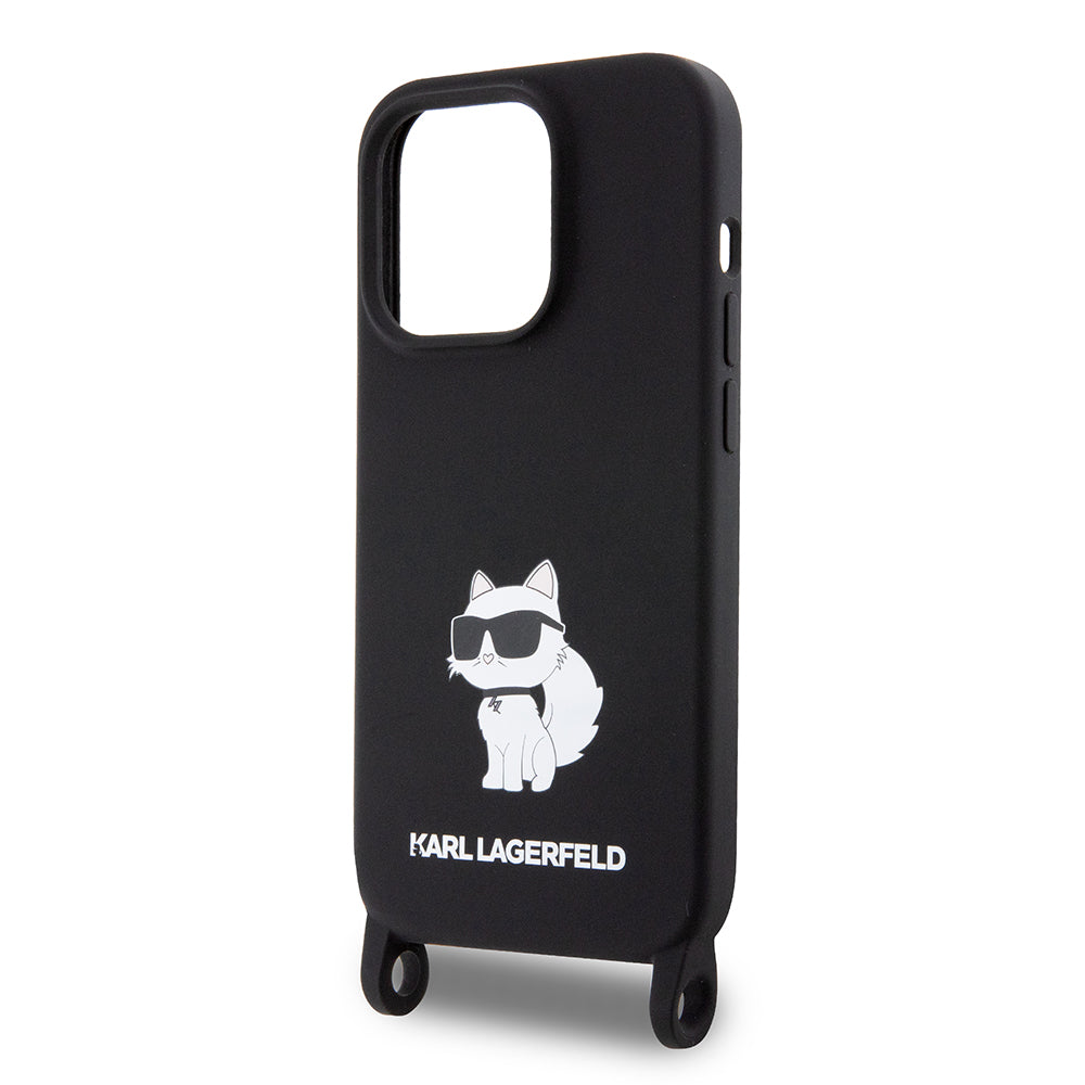 Deksel for Apple iPhone 15 Pro Max, Karl Lagerfeld, Silicone Crossbody Ikonik Karl, Svart