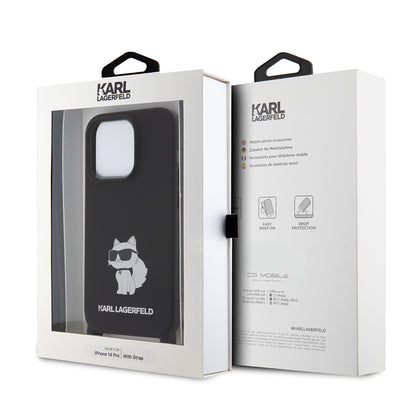 Deksel for Apple iPhone 15 Pro Max, Karl Lagerfeld, Silicone Crossbody Ikonik Karl, Svart