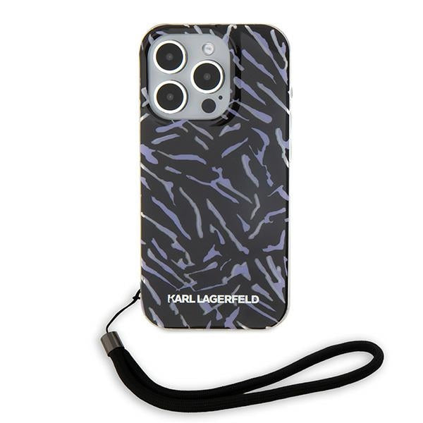 Deksel for Apple iPhone 15 Pro Max, Karl Lagerfeld, Zebra with Cord Strap, Lilla