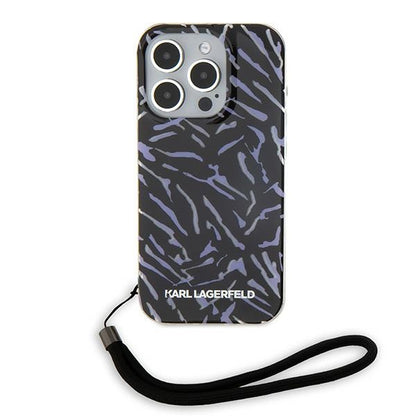 Deksel for Apple iPhone 15 Pro Max, Karl Lagerfeld, Zebra with Cord Strap, Lilla