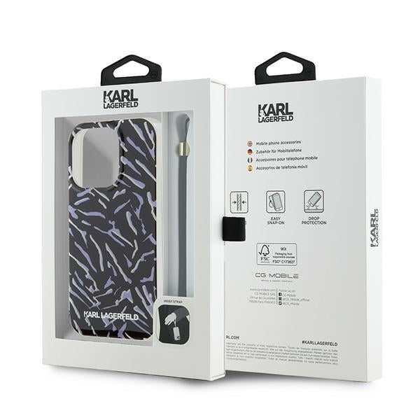 Deksel for Apple iPhone 15 Pro Max, Karl Lagerfeld, Zebra with Cord Strap, Lilla