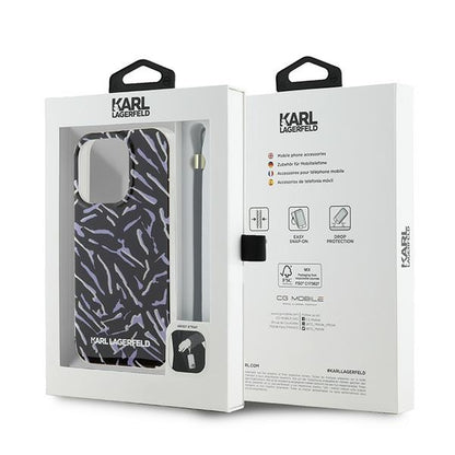 Deksel for Apple iPhone 15 Pro Max, Karl Lagerfeld, Zebra with Cord Strap, Lilla