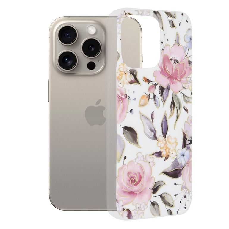 Deksel for Apple iPhone 15 Pro Max, Techsuit, Marble, Hvit
