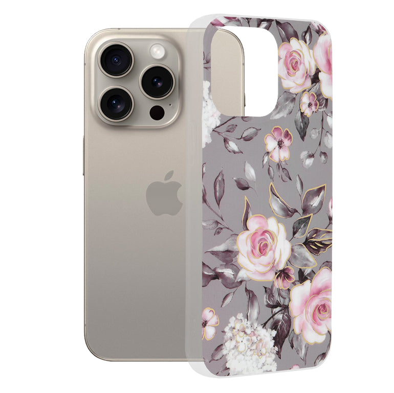 Deksel for Apple iPhone 15 Pro Max, Techsuit, Marble, Grå
