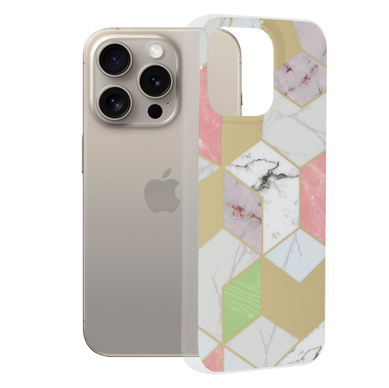 Deksel for Apple iPhone 15 Pro Max, Techsuit, Marble, Lilla