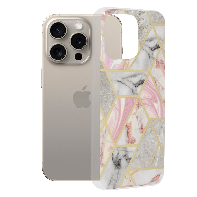 Deksel for Apple iPhone 15 Pro Max, Techsuit, Marble, Rosa