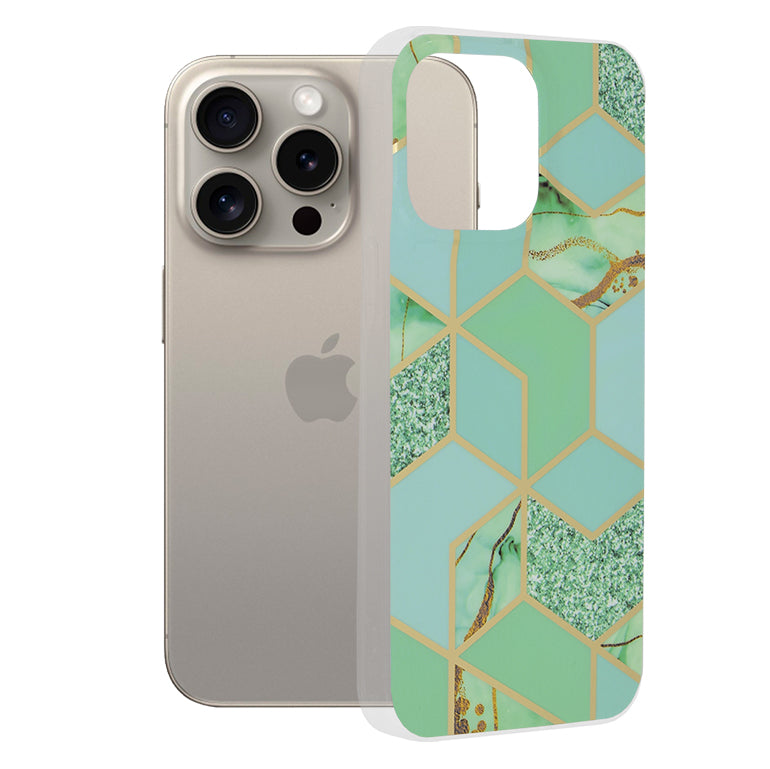 Deksel for Apple iPhone 15 Pro Max, Techsuit, Marble, Grønn