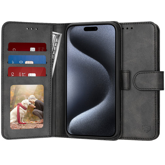 Deksel for Apple iPhone 15 Pro, Techsuit, Diary Book, svart