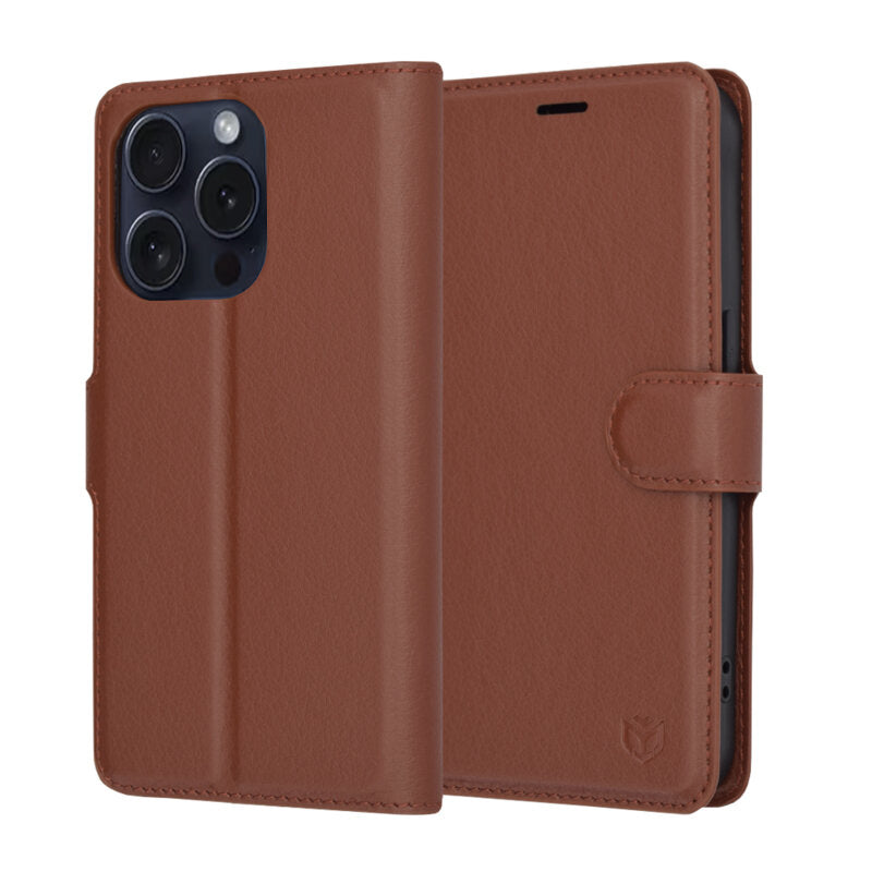 Deksel for Apple iPhone 15 Pro, Techsuit, Leather Folio, Brun