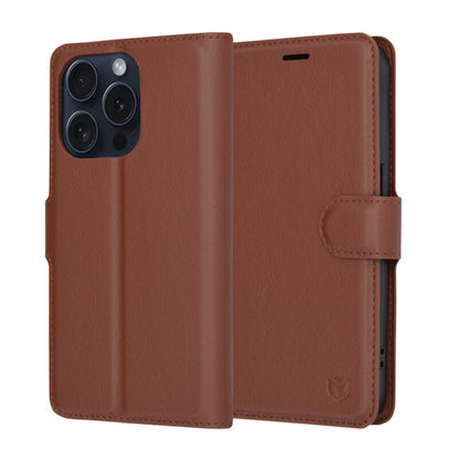 Deksel for Apple iPhone 15 Pro, Techsuit, Leather Folio, Brun