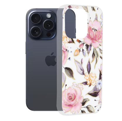 Deksel for Apple iPhone 15 Pro, Techsuit, Marble, Hvit