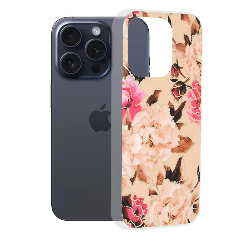 Deksel for Apple iPhone 15 Pro, Techsuit, Marble, Beige