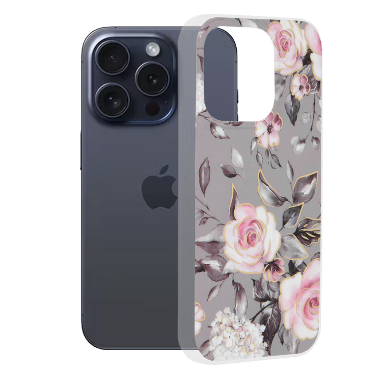 Deksel for Apple iPhone 15 Pro, Techsuit, Marble, Grå