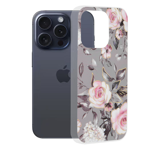 Deksel for Apple iPhone 15 Pro, Techsuit, Marble, Grå