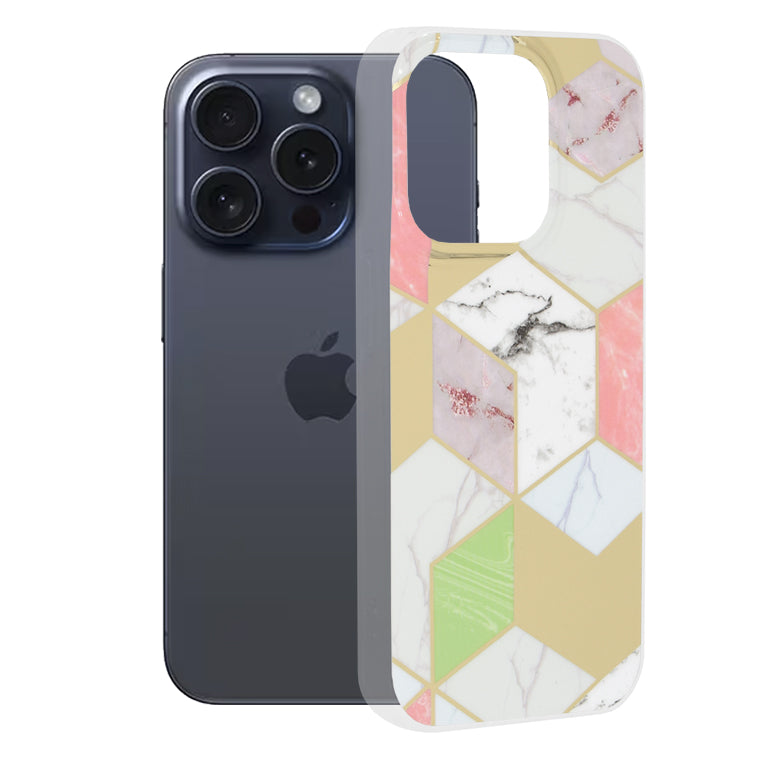 Deksel til Apple iPhone 15 Pro, Techsuit, Marble, Lilla