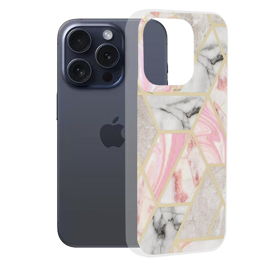 Deksel for Apple iPhone 15 Pro, Techsuit, Marble, Rosa