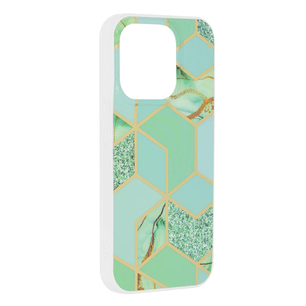 Deksel for Apple iPhone 15 Pro, Techsuit, Marble, Grønn