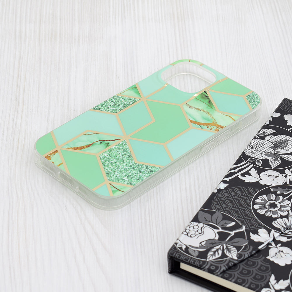 Deksel for Apple iPhone 15, Techsuit, Marble, Grønn