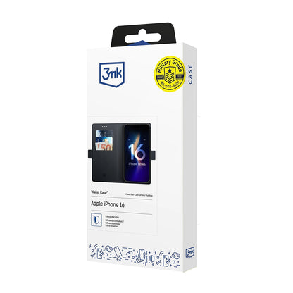 Deksel for Apple iPhone 16, 3MK, Lommebok, Svart