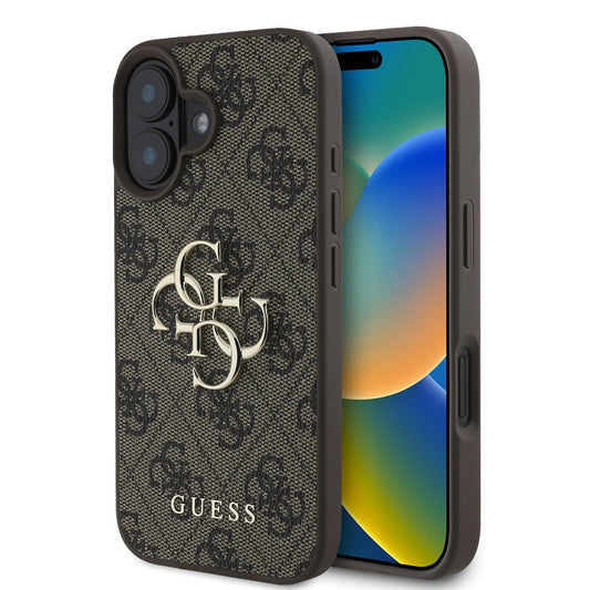 Deksel for Apple iPhone 16, Guess, 4G Big Logo, Brun