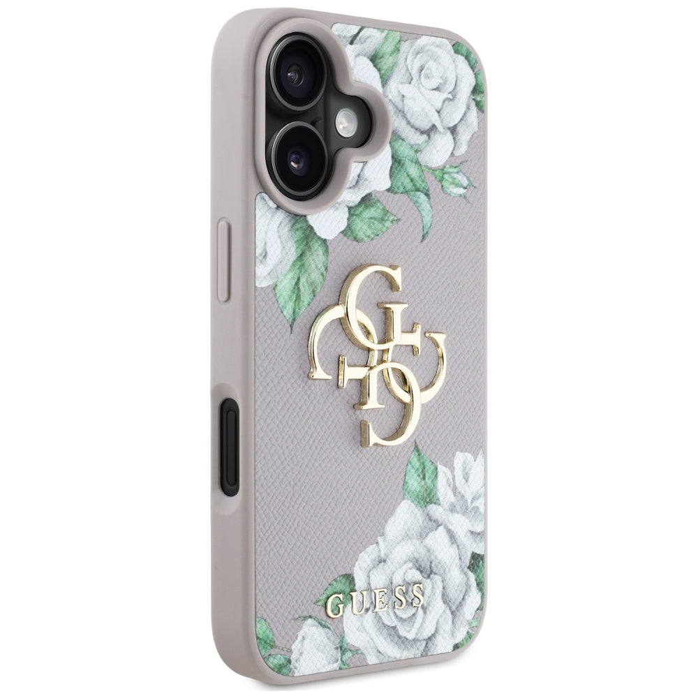 Deksel for Apple iPhone 16, Guess, 4G Grained Roses Big Logo, Lilla