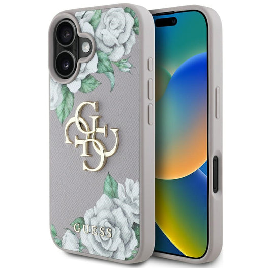 Deksel for Apple iPhone 16, Guess, 4G Grained Roses Big Logo, Lilla