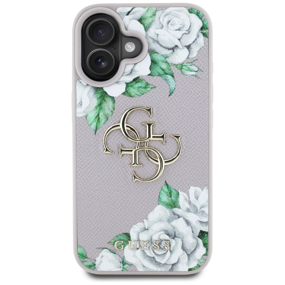 Deksel for Apple iPhone 16, Guess, 4G Grained Roses Big Logo, Lilla