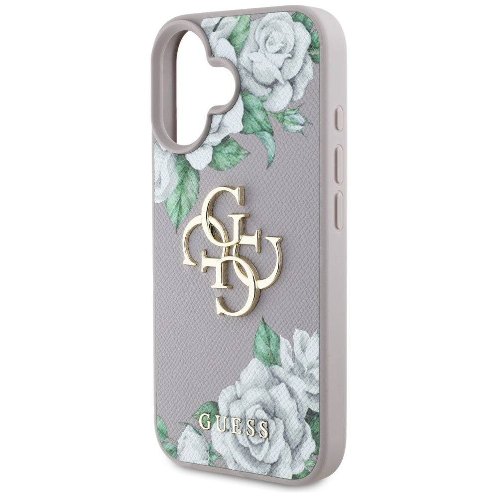 Deksel for Apple iPhone 16, Guess, 4G Grained Roses Big Logo, Lilla