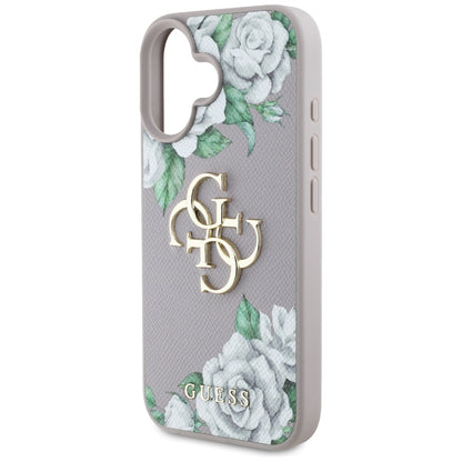 Deksel for Apple iPhone 16, Guess, 4G Grained Roses Big Logo, Lilla