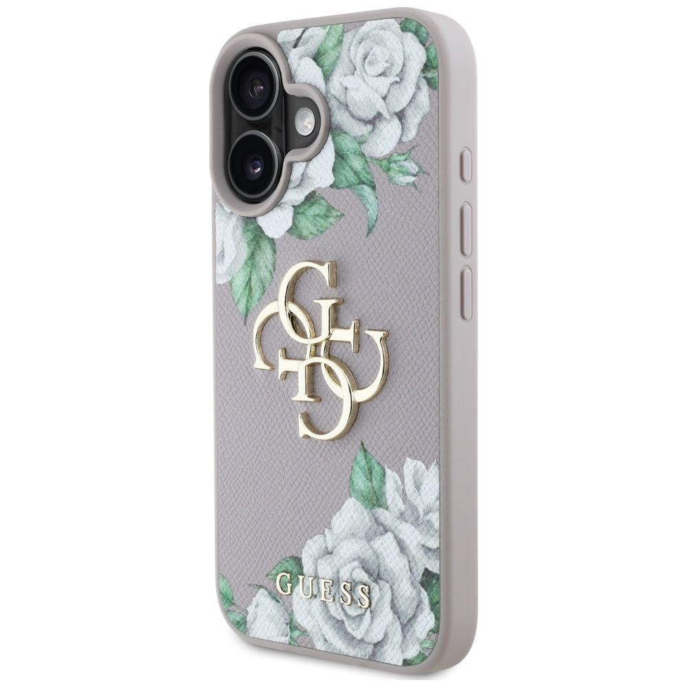 Deksel for Apple iPhone 16, Guess, 4G Grained Roses Big Logo, Lilla