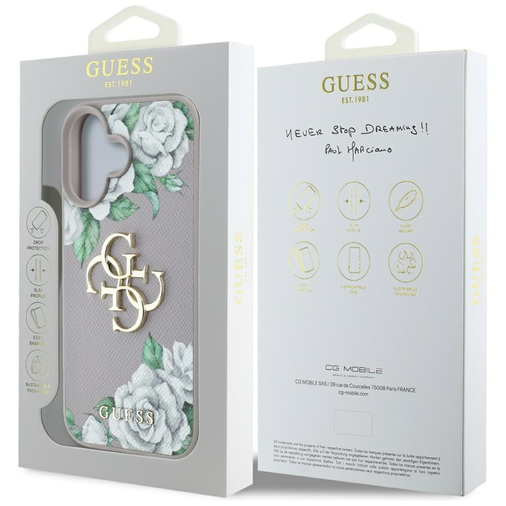 Deksel for Apple iPhone 16, Guess, 4G Grained Roses Big Logo, Lilla
