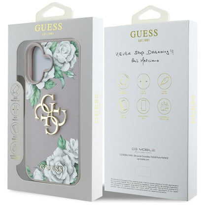 Deksel for Apple iPhone 16, Guess, 4G Grained Roses Big Logo, Lilla