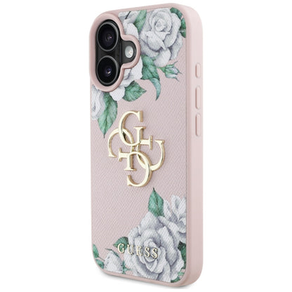 Deksel for Apple iPhone 16, Guess, 4G Grained Roses Big Logo, Rosa