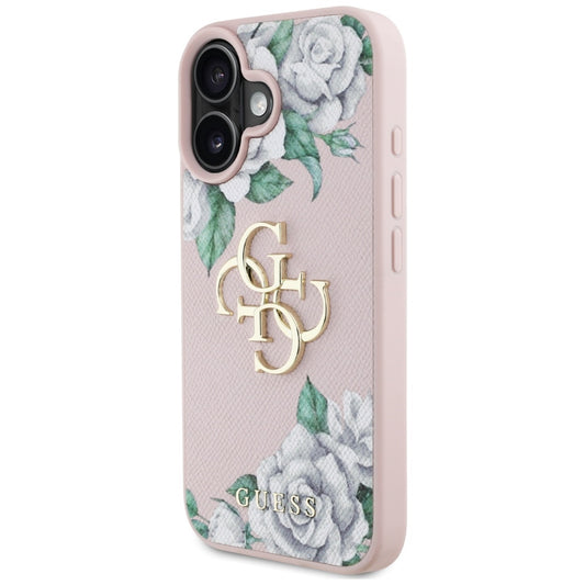 Deksel for Apple iPhone 16, Guess, 4G Grained Roses Big Logo, Rosa