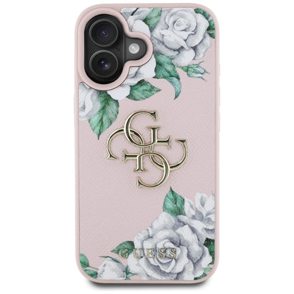 Deksel for Apple iPhone 16, Guess, 4G Grained Roses Big Logo, Rosa