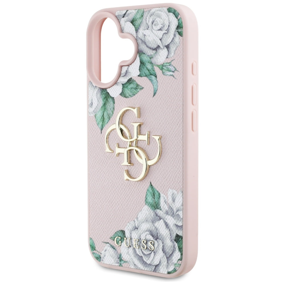 Deksel for Apple iPhone 16, Guess, 4G Grained Roses Big Logo, Rosa