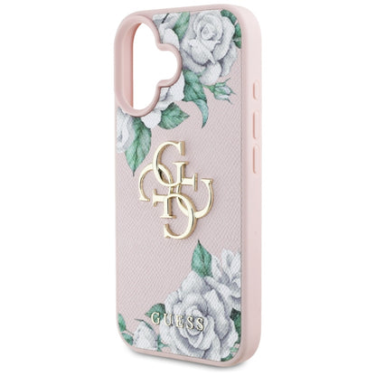 Deksel for Apple iPhone 16, Guess, 4G Grained Roses Big Logo, Rosa